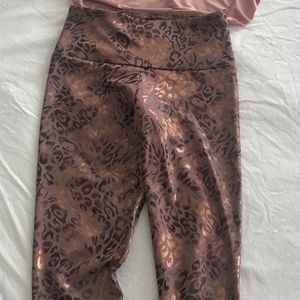 Onzie pink tank, metallic leopard bra & leggings